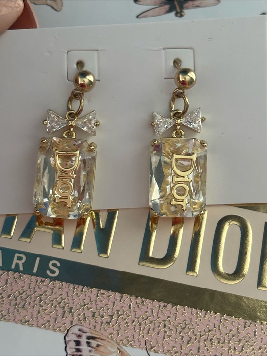 no brand Jewelry - Gold-Tone Crystal Drop Earrings with Bow Accent